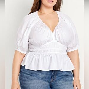 Old Navy White V-Neck Peplum Blouse